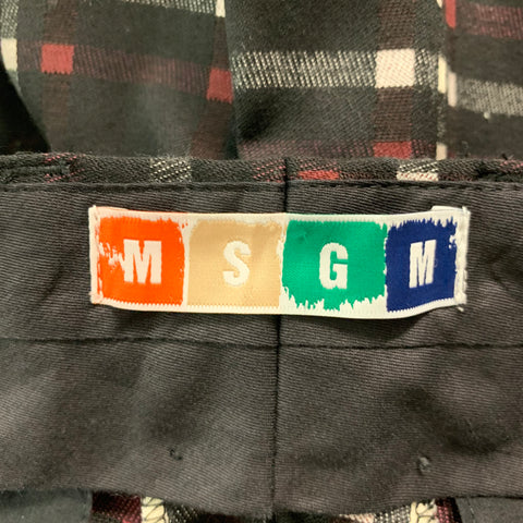 MSGM Size 36 Black Burgundy White Plaid Wool Blend Zip Fly Dress Pants