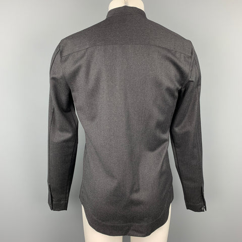EMPORIO ARMANI Size S Charcoal Wool Hidden Buttons Long Sleeve Shirt