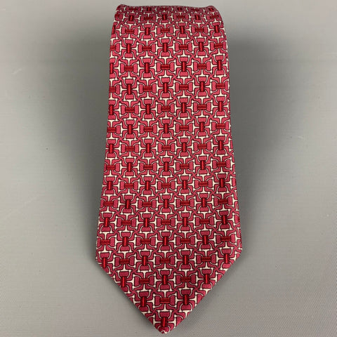 HERMES 7058 TA Purple White Equestrian Silk Tie