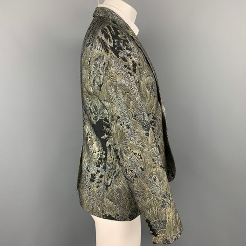 GARCONS INFIDELES Size 40 Silver & Black Jacquard Polyamide Sport Coat