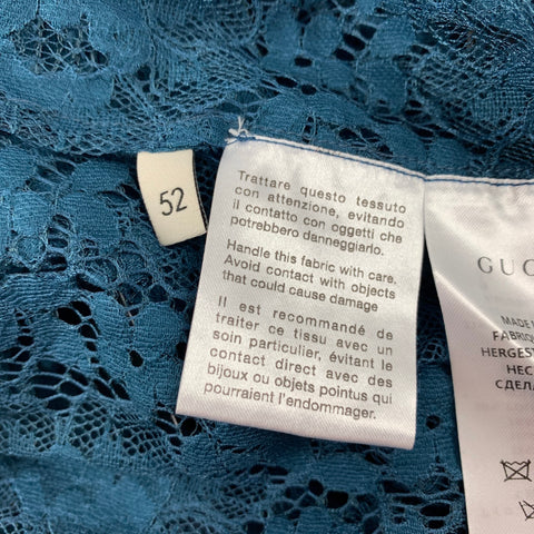 GUCCI S/S 16 Size L Teal Sheer Lace Polyamide Blend Long Sleeve Shirt
