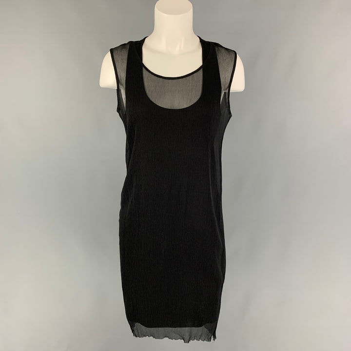 PORTS 1961 Size 4 Black Viscose Wrinkled Double Layer Dress