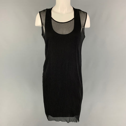 PORTS 1961 Vestido de doble capa arrugado de viscosa negro talla 4