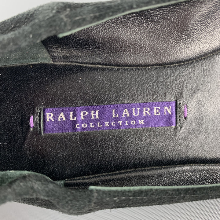 RALPH LAUREN COLLECTION Size 7 Black Suede Bow Flats