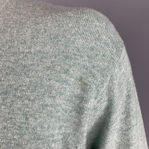 N. PEAL Size L Pistachio Knitted Cashmere V-Neck Pullover Sweater
