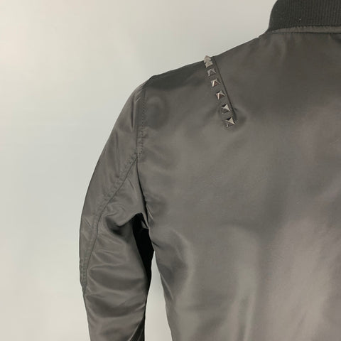 VALENTINO Taille 40 Blouson Bomber En Polyamide Clouté Noir