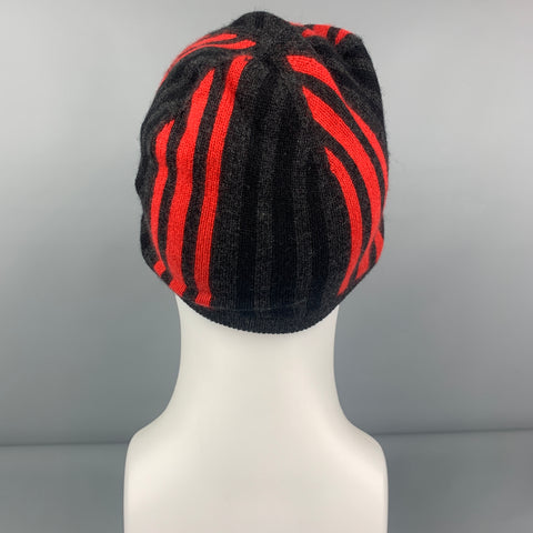 ARMAND DIRADOURIAN Charcoal Red Stripe Cashmere Beanie