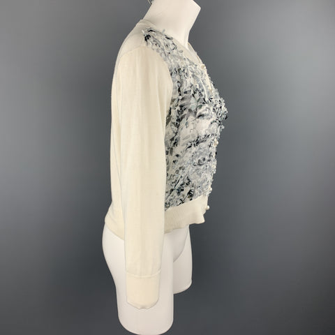 KARL LAGERFELD Size M White Knit Floral Textured Chiffon Front Cardigan