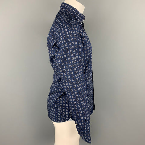 TED BAKER Size M Navy Square Print Cotton Button Up Long Sleeve Shirt
