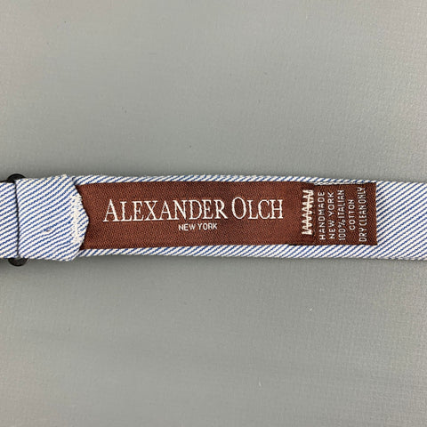 ALEXANDER OLCH Blue White Stripe Cotton Bow Tie