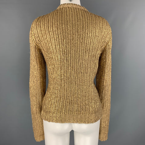 LANVIN Taille S Cardigan à boutons-pression en soie tricotée dorée