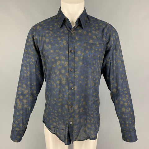 DRIES VAN NOTEN Size M Blue Abstract Floral Cotton Button Up Long Sleeve Shirt