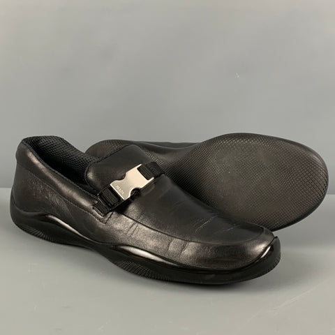 PRADA Size 9.5 Black Leather Slip On Loafers