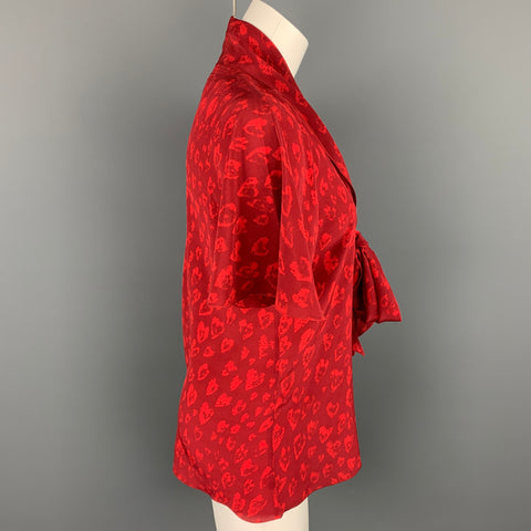 TOMAS MAIER Talla 4 Blusa con lazo de seda con estampado burdeos y rojo