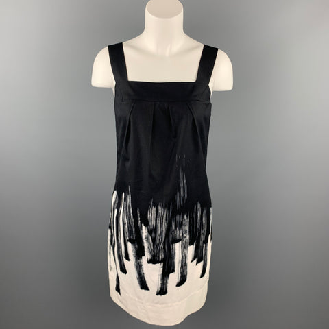 VINCE Vestido tipo jersey de algodón con bloques de color blanco y negro talla 4