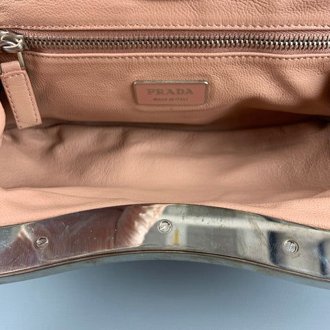 PRADA Nude Leather Lizard Handle Shoulder Bag