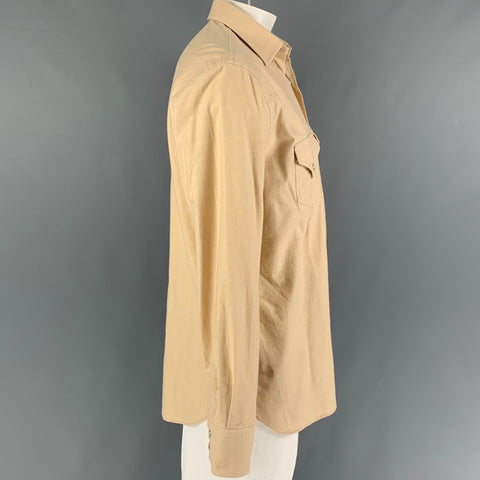 DOPPIAA Size XL Beige Cotton Western Long Sleeve Shirt