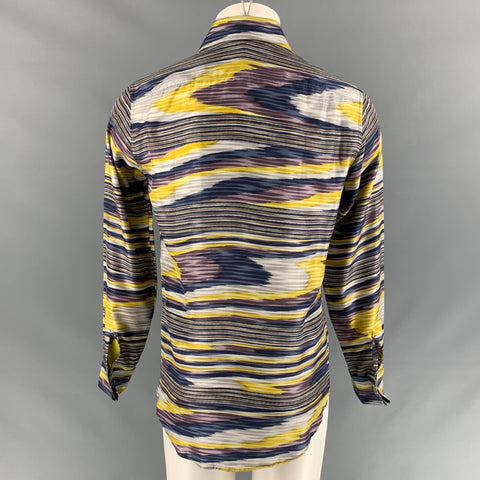 MISSONI Size S Purple & Gold Print Silk French Cuff Long Sleeve Shirt
