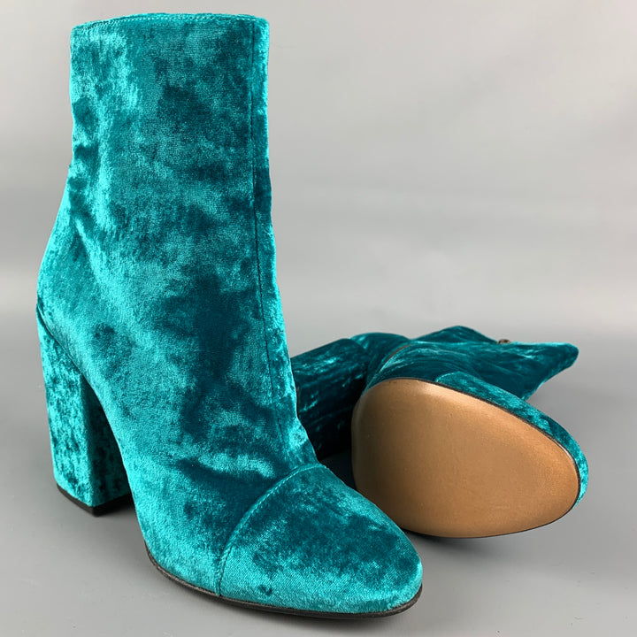 DRIES VAN NOTEN Size 8.5 Turquoise Velvet Ankle Boots