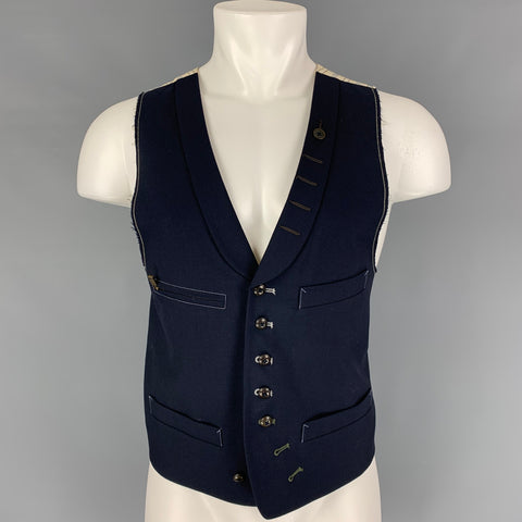 YIGAL AZROUEL Size M Navy Beige Contrast Stitch Wool Buttoned Vest