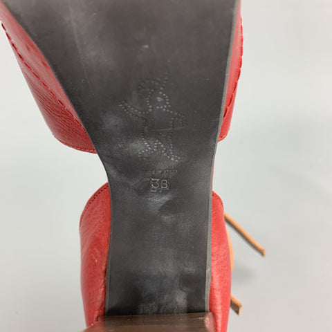 MARNI Zapatos de tacón con doble correa y punta abierta de cuero rojo talla 8