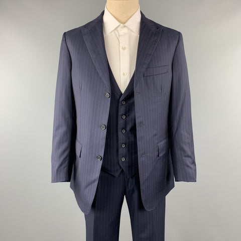 DAVID AUGUST Taille 40 Marine &amp; Rose Rayé Laine Peak Revers 34 x 30 Costume