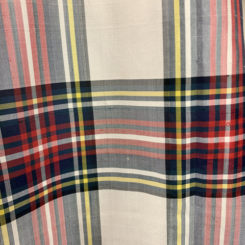 YVES SAINT LAURENT Cream Multi Color Plaid Taffeta Fringe Shawl