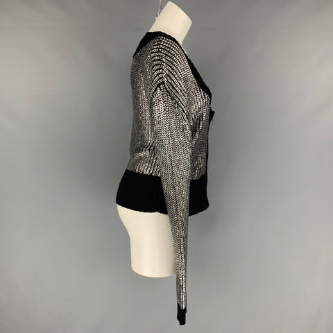 VENA CAVA Cárdigan Metálico Rayón Plata y Negro Talla L