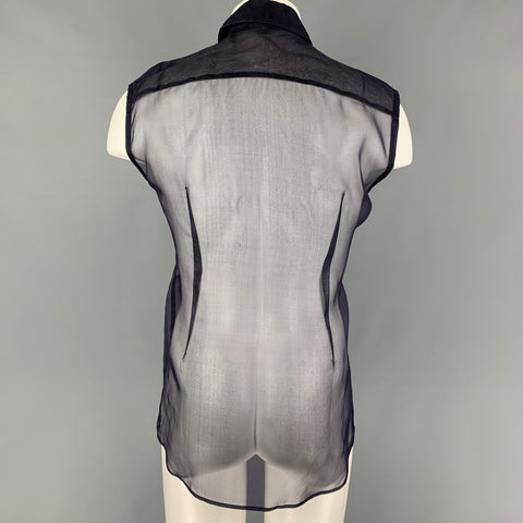 COSTUME NATIONAL Size M Navy Silk Button Up Sleeveless Shirt