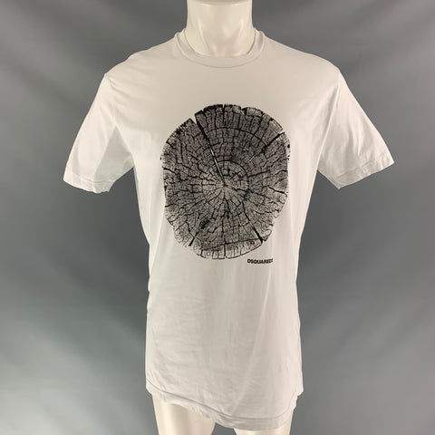 DSQUARED2 Size L White Black Cotton Short Sleeve T-shirt