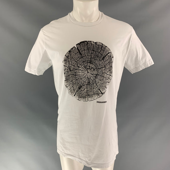 DSQUARED2 Size L White Black Cotton Short Sleeve T-shirt