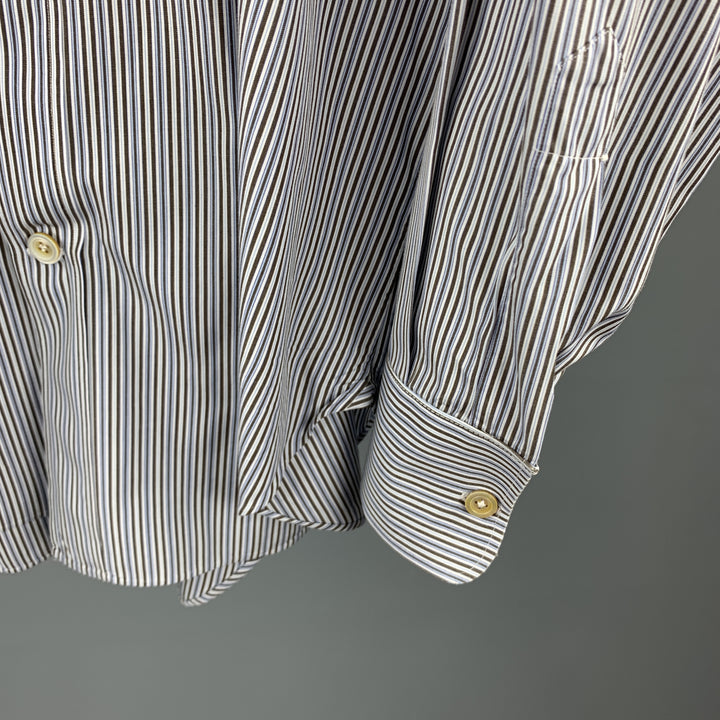 KITON Taille S Chemise à manches longues boutonnée en coton à rayures marron et bleu