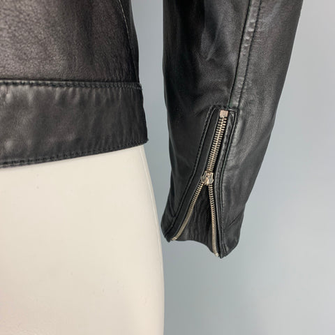 DSQUARED2 Size 36 Black Leather Zip Up Jacket