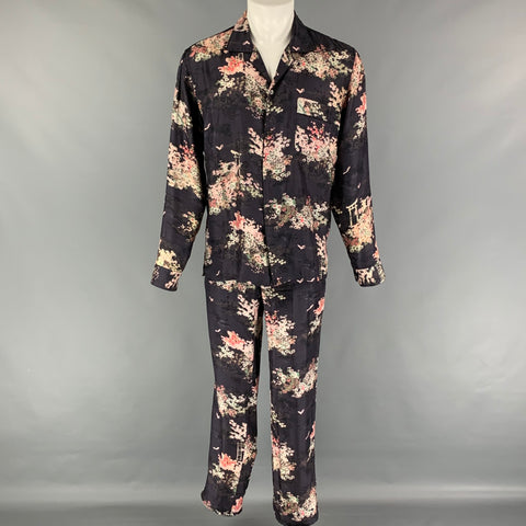 MARC JACOBS Size M Black Pink Print Silk Camp Pants Set