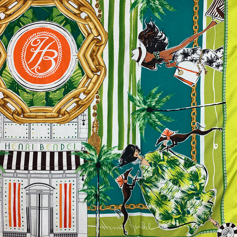 HENRI BENDEL Multi-Color Whippet & Girl Print Twill Scarf