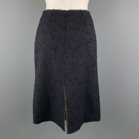 PRADA Size 6 Navy Cotton Blend Textured Tweed Lace Trime A Line Skirt