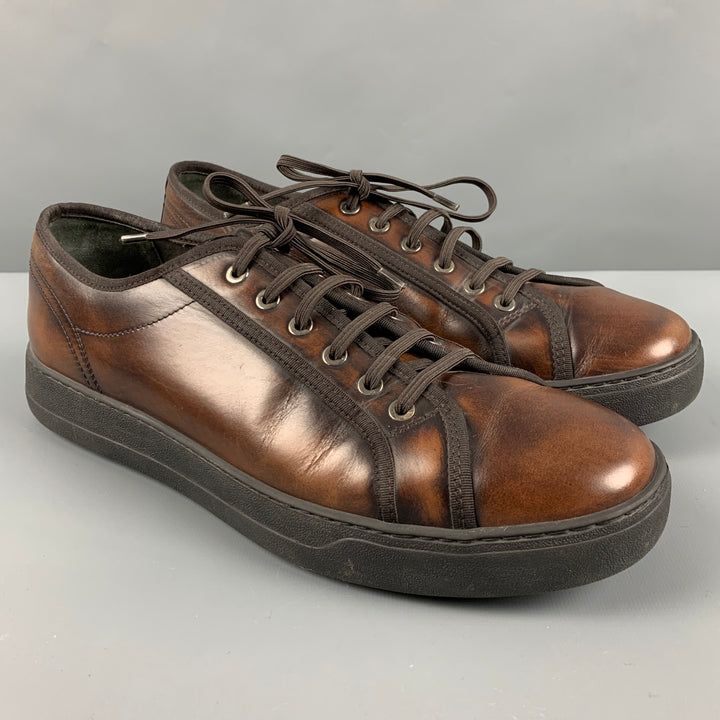 SALVATORE FERRAGAMO Size 10 Brown Burnished Leather Sneakers