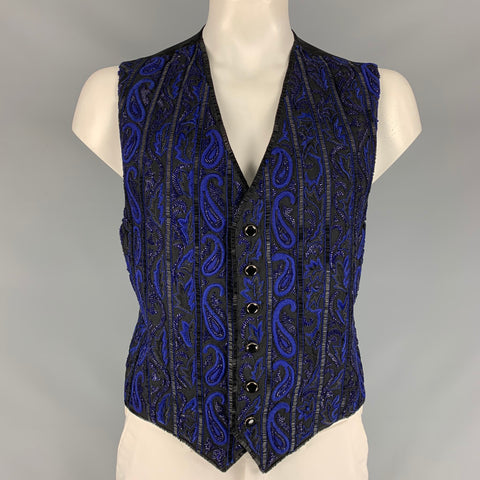 CUSTOM MADE Size M Black & Blue Beaded Buttoned Vest