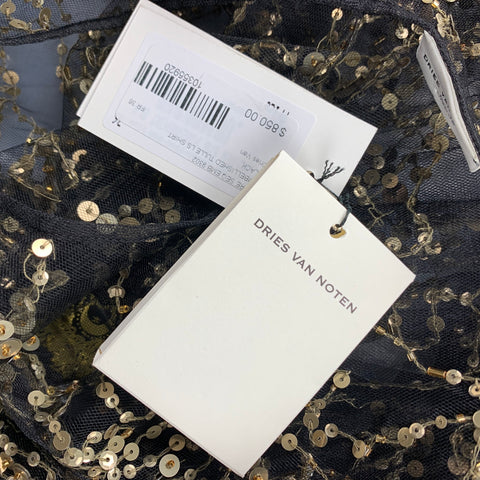 DRIES VAN NOTEN Size 4 Black & Gold Beaded Polyester Dress Top