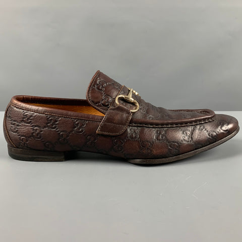 GUCCI Size 10.5 Brown Monogram Leather Vintage Loafers