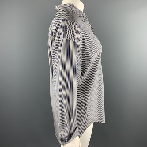 RALPH LAUREN Size 12 Light Blue Stripe Silk Oversized Blouse