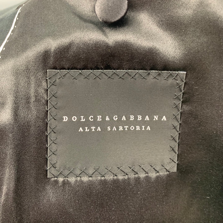 DOLCE & GABBANA Alta Sartoria Size 48 Black & Burgundy Jacquard Cotton Blend Sport Coat