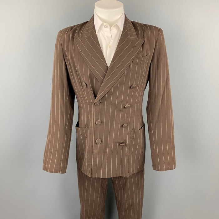 Vintage JEAN PAUL GAULTIER Size M Brown Stripe Cotton Double Breasted Suit