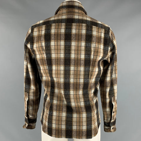 DSQUARED2 Taille M Chemise à manches longues en laine et polyester à carreaux marron beige