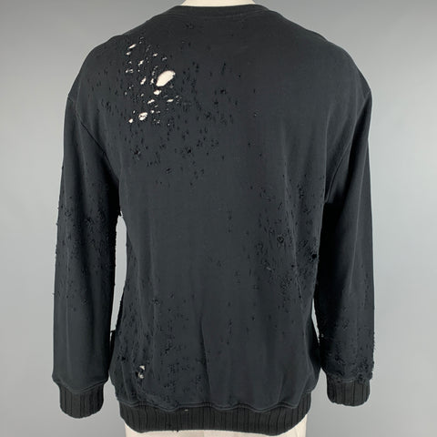 AMIRI Size L Black Distressed Cotton Crew-Neck Sweatshirt