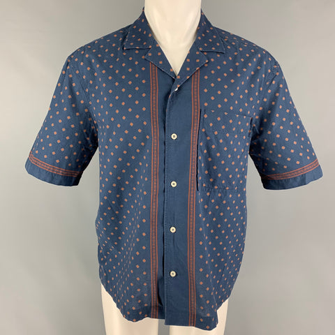 PRESIDENT's Size S Navy Brick Print Cotton Camp Short Sleeve Shirt