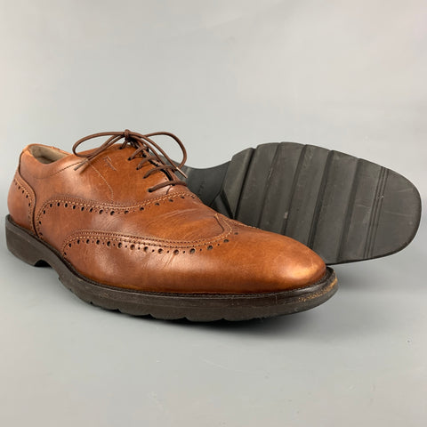 SALVATORE FERRAGAMO Size 11 Tan Perforated Leather Wingtip Lace Up Shoes