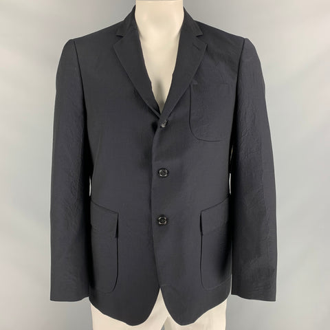 WOOSTER + LARDINI Size 42  Navy Wrinkled Wool Notch Lapel Sport Coat