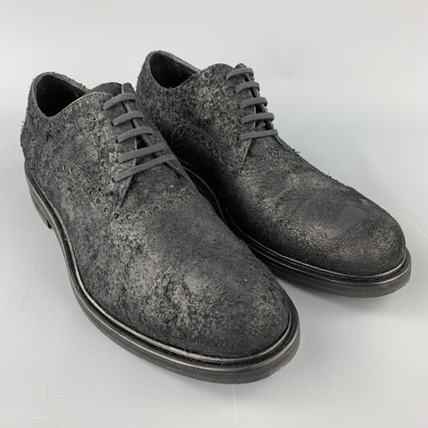 NEIL BARRETT Size 10 Black Textured Suede Cap Toe Lace Up