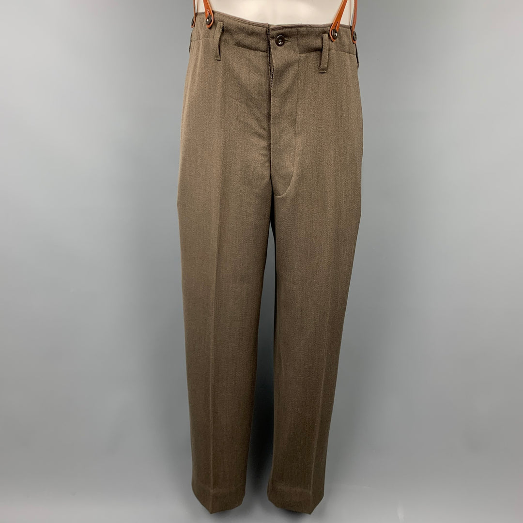 PAUL SMITH Taille 34 Pantalon habillé en laine olive / viscose mélangée